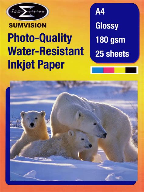 Sumvision A4 180gsm Glossy Photo Paper - Water-Resistant - 25 Sheets