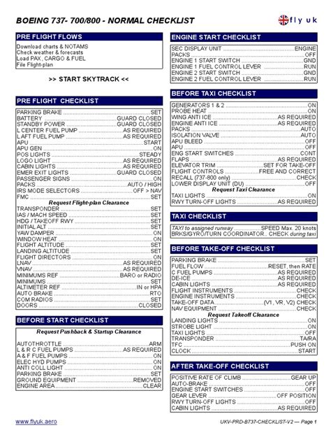 Ukv Prd b737 Checklist v2 | Takeoff | Aircraft