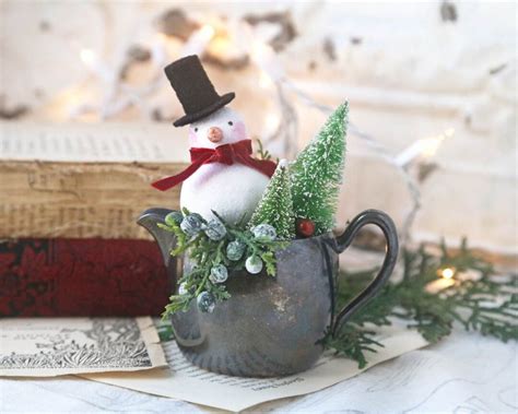 Snowman Christmas Decor, Vintage Style Christmas, Spun Cotton Snowman ...