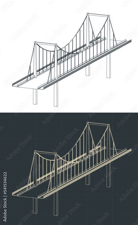 Cable-stayed bridge isometric blueprints Stock Vector | Adobe Stock