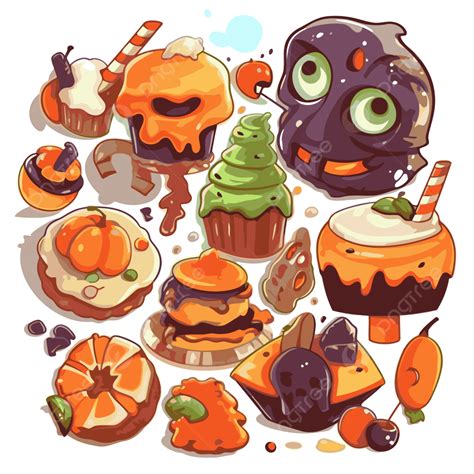 Halloween Food Vector, Sticker Clipart Various Cartoon Halloween Desserts And Candy, Sticker ...