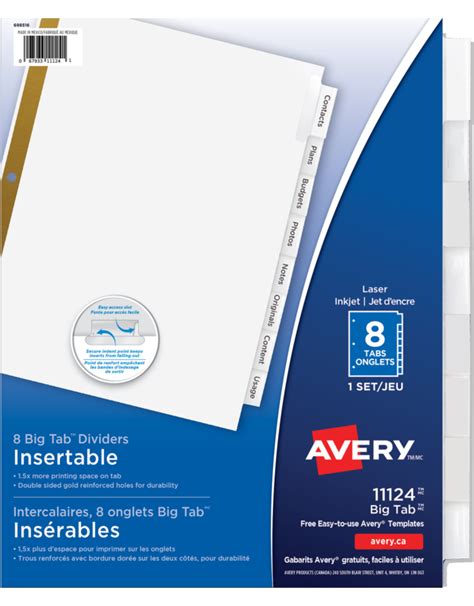 Avery® 11124 - Insertable Big Tab™ Dividers , 8-1/2" x 11", Clear