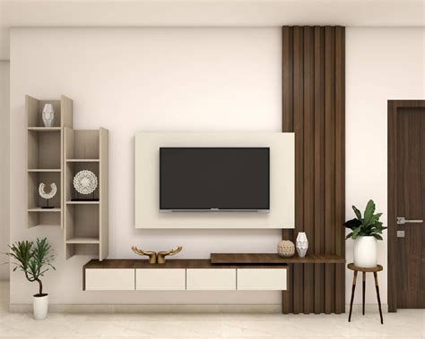 Compact TV Unit Design With Wooden Back Panel | Livspace
