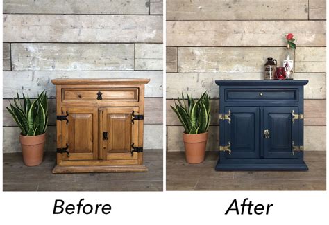 Before and After Bedside Cupboard painted navy blue in 2020 | Pine ...