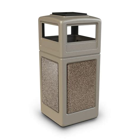 DCI Marketing Dome Lid StoneTec Series Outdoor Trash Receptacles, 42 Gal., Beige with Riverstone ...