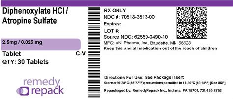 Diphenoxylate Hydrochloride and Atropine Sulfate Tablets USP, CV Rx only