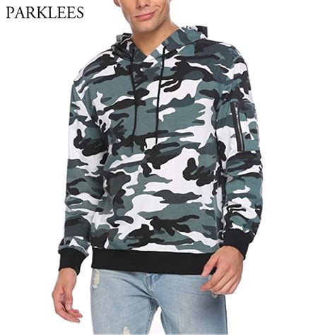 Classic Black White Camouflage Hoodie Sweatshirt Men 2018 Stylish Casual Zip pocket Slim Fit ...