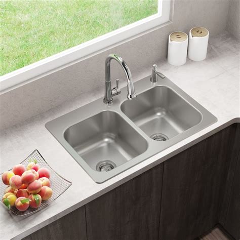 Elkay Dual-mount 33-in x 22-in Stainless Steel Double Equal Bowl 2-Hole ...