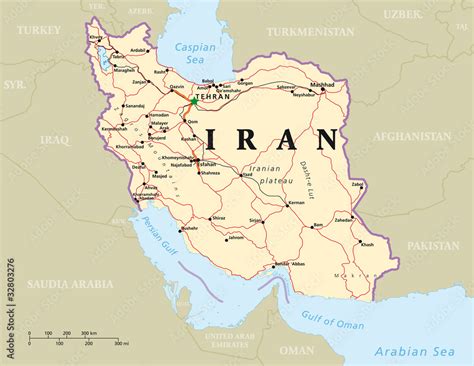 Iran political map with capital Tehran, national borders, most ...