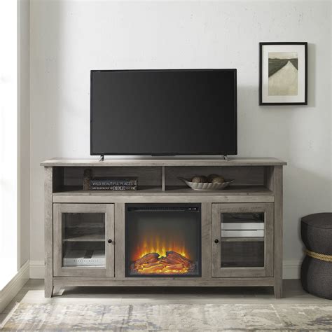 Walker Edison Grey Wash Tall Fireplace TV Stand for TVs up to 64" - Walmart.com - Walmart.com