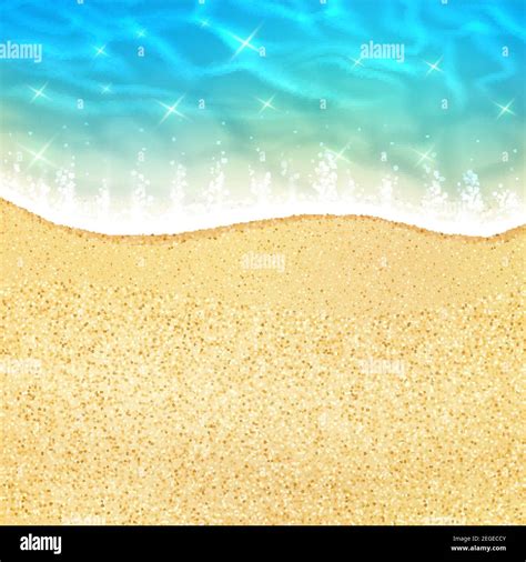 Ocean beach wave on sand or sea shore with water froth tide. Vector 3D realistic design of sun ...