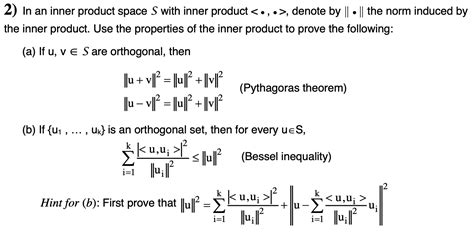 Solved 2) In an inner product space S with inner product | Chegg.com