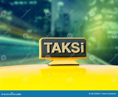 Taxi Car on the Street at Night, Yellow Sign of Istanbul Taxi Stock Image - Image of mode, city ...