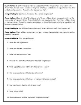 Great Compromise Worksheet with Answer Key by Social Studies Sheets