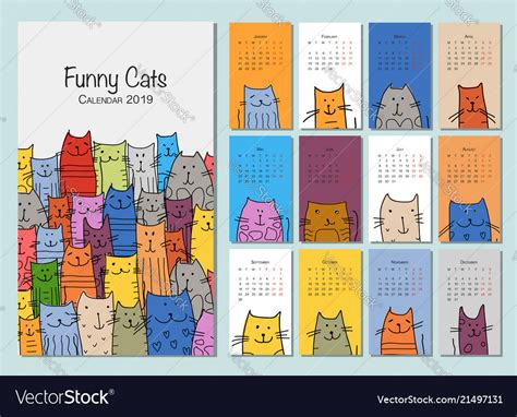 Funny cats design calendar 2019 Royalty Free Vector Image