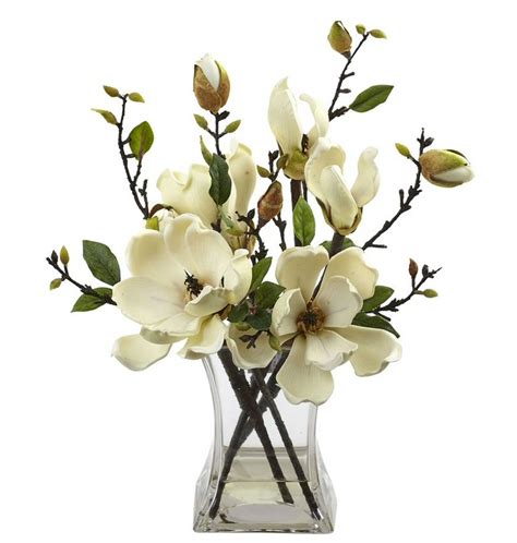 White Magnolia Silk Flower Arrangement with Vase - Artificial Flowers - Silk Flowers