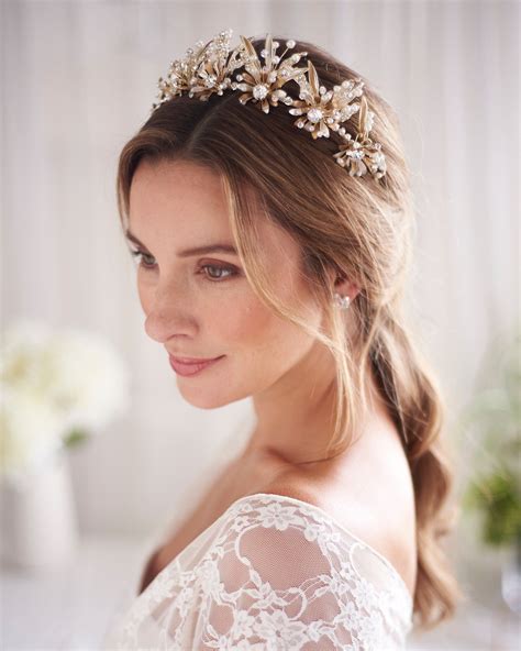 Noella Bridal Tiara | Gold headpiece wedding, Gold bridal tiaras, Bridal tiara