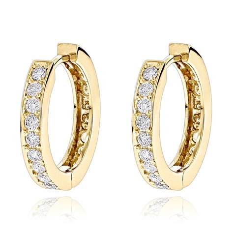 Small 14K Yellow Gold Inside Out Diamond Huggie Earrings 1.2ct 001146