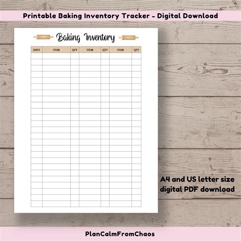 Printable Baking Inventory Tracker DIGITAL DOWNLOAD. Organise | Etsy