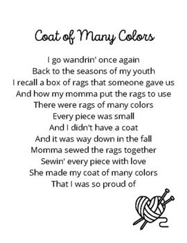 Coat of Many Colors - Lyric Sheet + Coloring Prompt by little songbirds