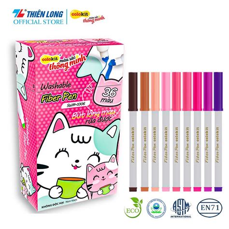 Bút lông 36 màu Fiber Pen Washable - Nét mảnh nét to - Colokit SWM-C006 - MixASale