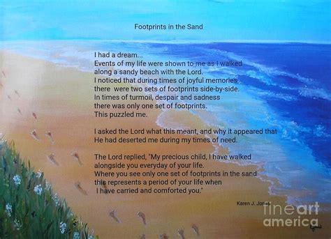 Footprints in the Sand with Poem Painting by Karen Jane Jones - Fine Art America