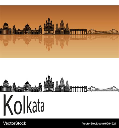 Kolkata skyline in orange Royalty Free Vector Image