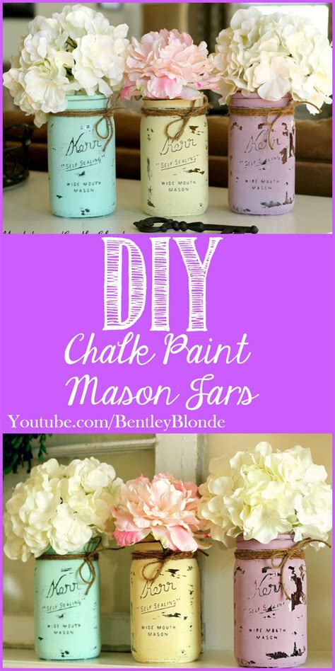 DIY Chalk Paint Mason Jars for Spring! Diy Vase, Centerpiece Craft, Mason Jar Centerpieces ...