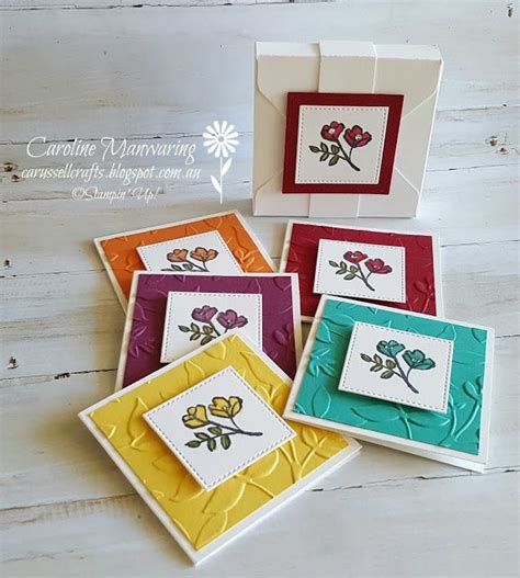 Carussell Crafts: Sue's 3" x 3" cards. | Embossed cards, Paper crafts cards, Paper cards