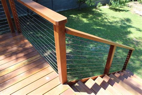 Harwood balustrade with stainless steel tension wires! | Railings outdoor, Deck railing design ...