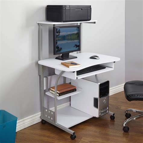 Small Compact Mobile Portable Computer Tower with Shelf Desk with Wheels | Desks for small ...