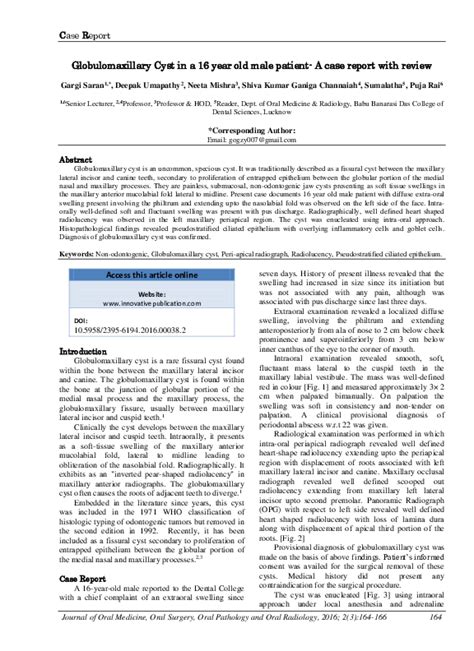 (PDF) Globulomaxillary Cyst in a 16 year old male patient-A case report ...