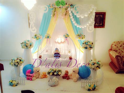 Pelamin buaian majlis aqiqah tema Ala-Ala english, warna tiffany dan ...