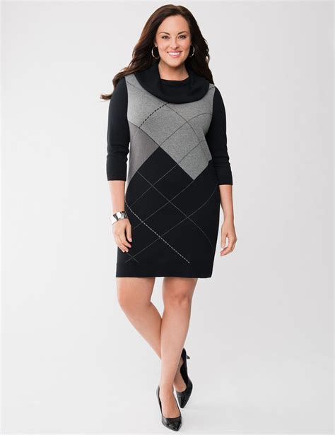 Plus Size Argyle Cowl Neck Sweater Dress by Lane Bryant | Lane Bryant