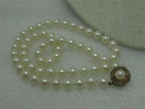 Vintage 8mm White Pearl Necklace, 20, Box Clasp, signed Japan, 1950's