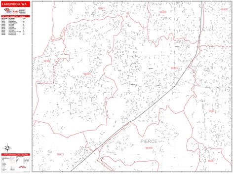 Lakewood Washington Zip Code Wall Map (Red Line Style) by MarketMAPS - MapSales