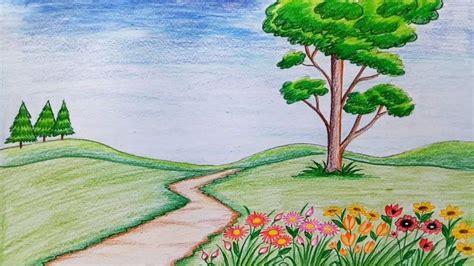 How to draw scenery of flower garden step by step (very easy) | Paisajes dibujos, Paisajes para ...
