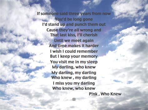 P!nk Who Knew, lyrics pink, clouds , sleep, darling i miss you | Music ...