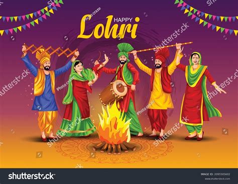 Happy Lohri Festival Punjab India Background Stock Vector (Royalty Free ...