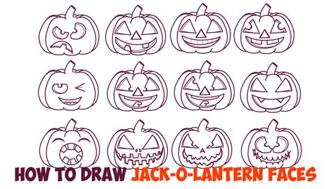 Huge Guide to Drawing Cartoon Pumpkin Faces / Jack O’Lantern Faces ...