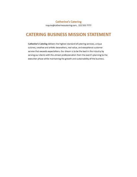 Catering Business Mission Statement Template in Word, Google Docs ...