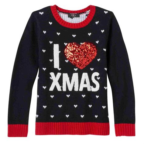 Its our Time - Girls Black I Love Christmas Sweater Glitter Heart ...