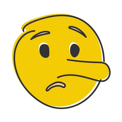 Premium Vector | Liar emoji Pinocchio emoticon with long nose lying yellow face Hand drawn flat ...