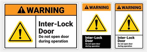 Safety signs warning Interlock doors do not open door during operation. ANSI and OSHA standard ...