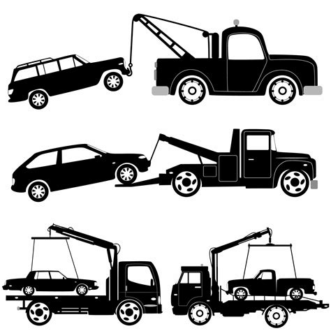 Tow truck silhouettes, vehicles set side view, logos, icons 23621949 Vector Art at Vecteezy