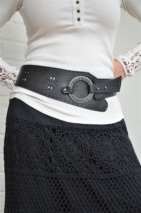 Black leather belt for women Womens belt Boho belt Wide belt