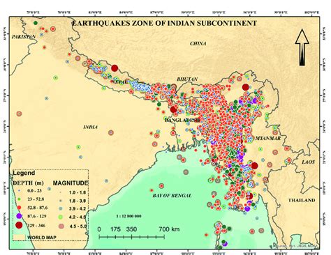 Earthquake catalogue of Bangladesh with depth 0-346 m and magnitude 1.0 ...