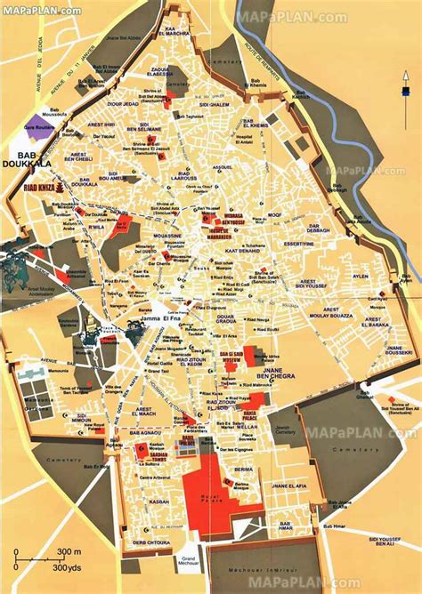 Marrakech maps - Top tourist attractions - Free, printable city street map - MapaPlan.com