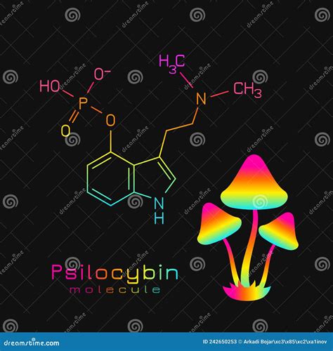 Psilocybin Molecule, Chemical Formula with Magic Mushrooms Stock Vector ...