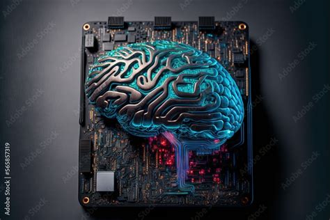 Artificial Intelligence: human brain connected to the micro-chip and circut board (AI generated ...